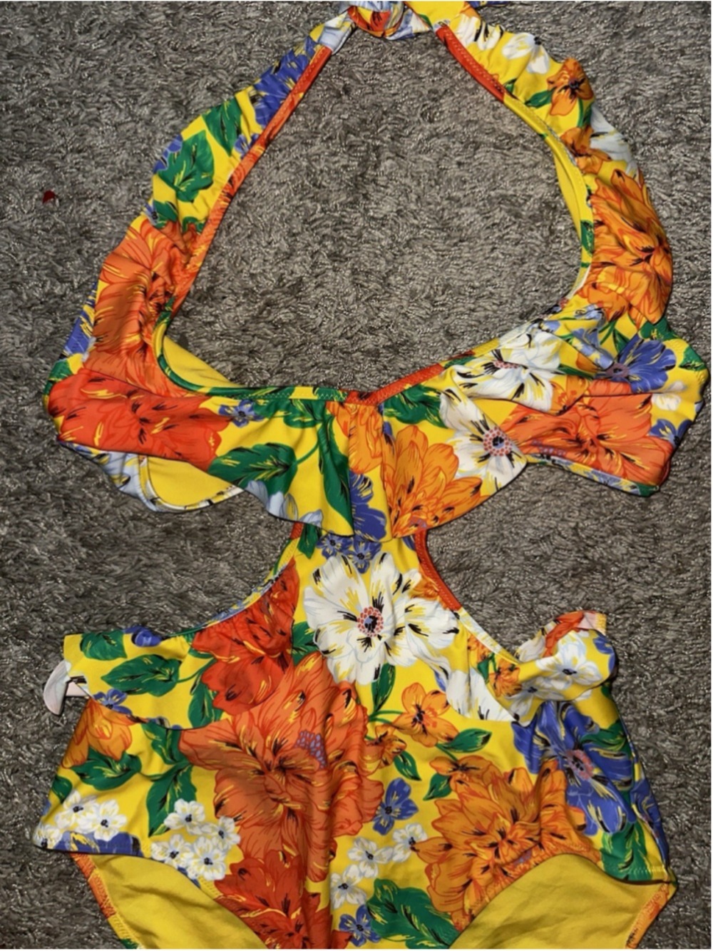 Aerie Yellow Floral Monokini Floral Ruffle Halter One Piece Swimsuit Large - Picture 7 of 13